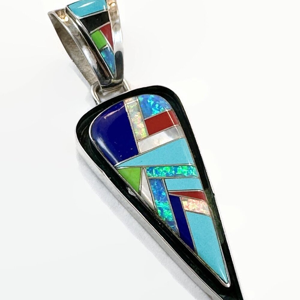 Native American Vintage Kewa Turquoise Pendant Sterling Silver Nelson Garcia - Picture 3 of 5